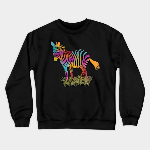 Rainbow Colored Zebra Crewneck Sweatshirt by Alissa Carin